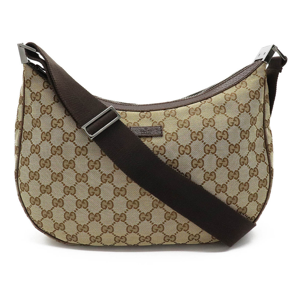Gucci GG Canvas Crossbody Bag Leather Beige Brown Cream